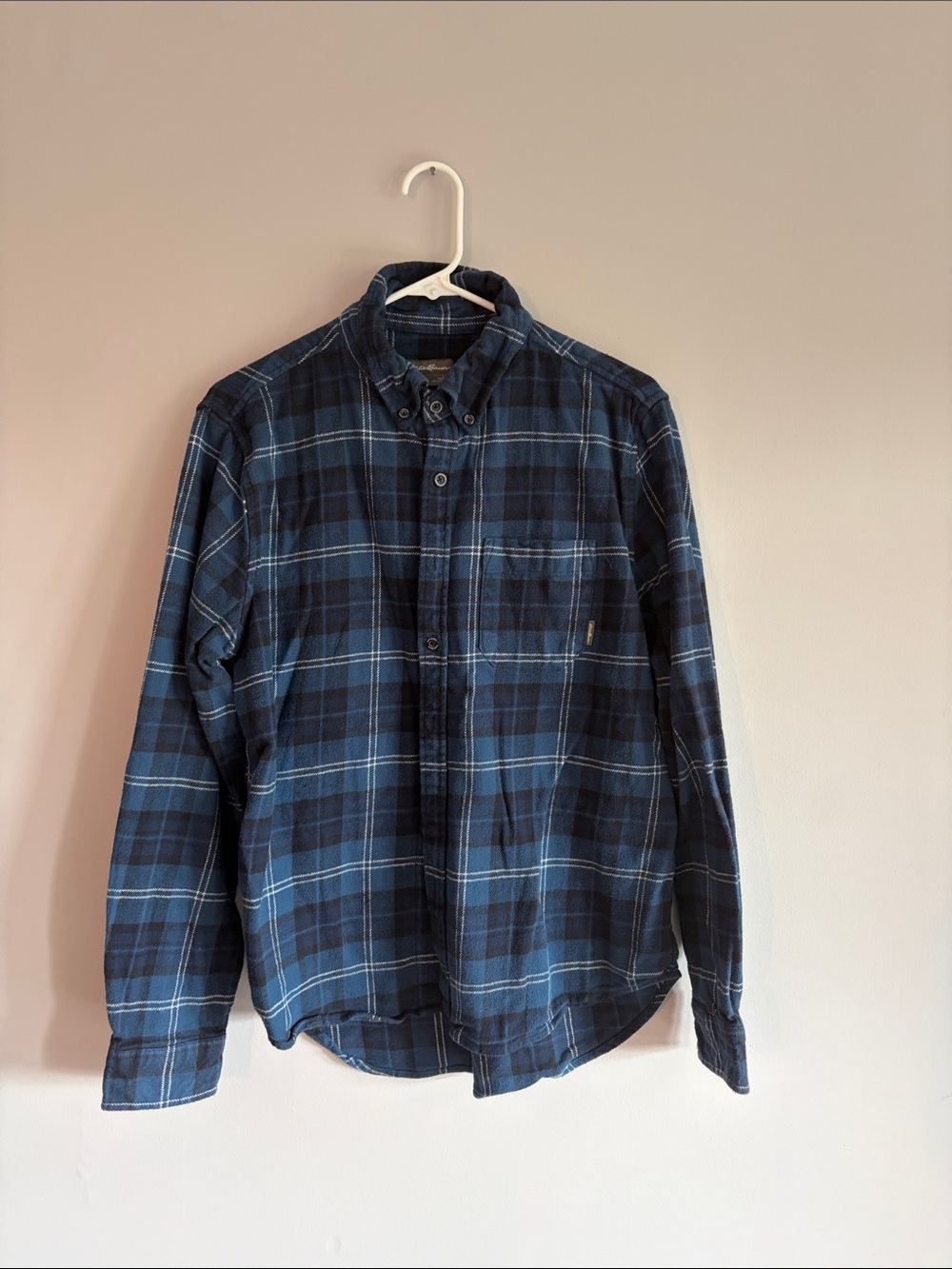 Eddie Bauer Navy and Light Blue Plaid Button-Down Shirt